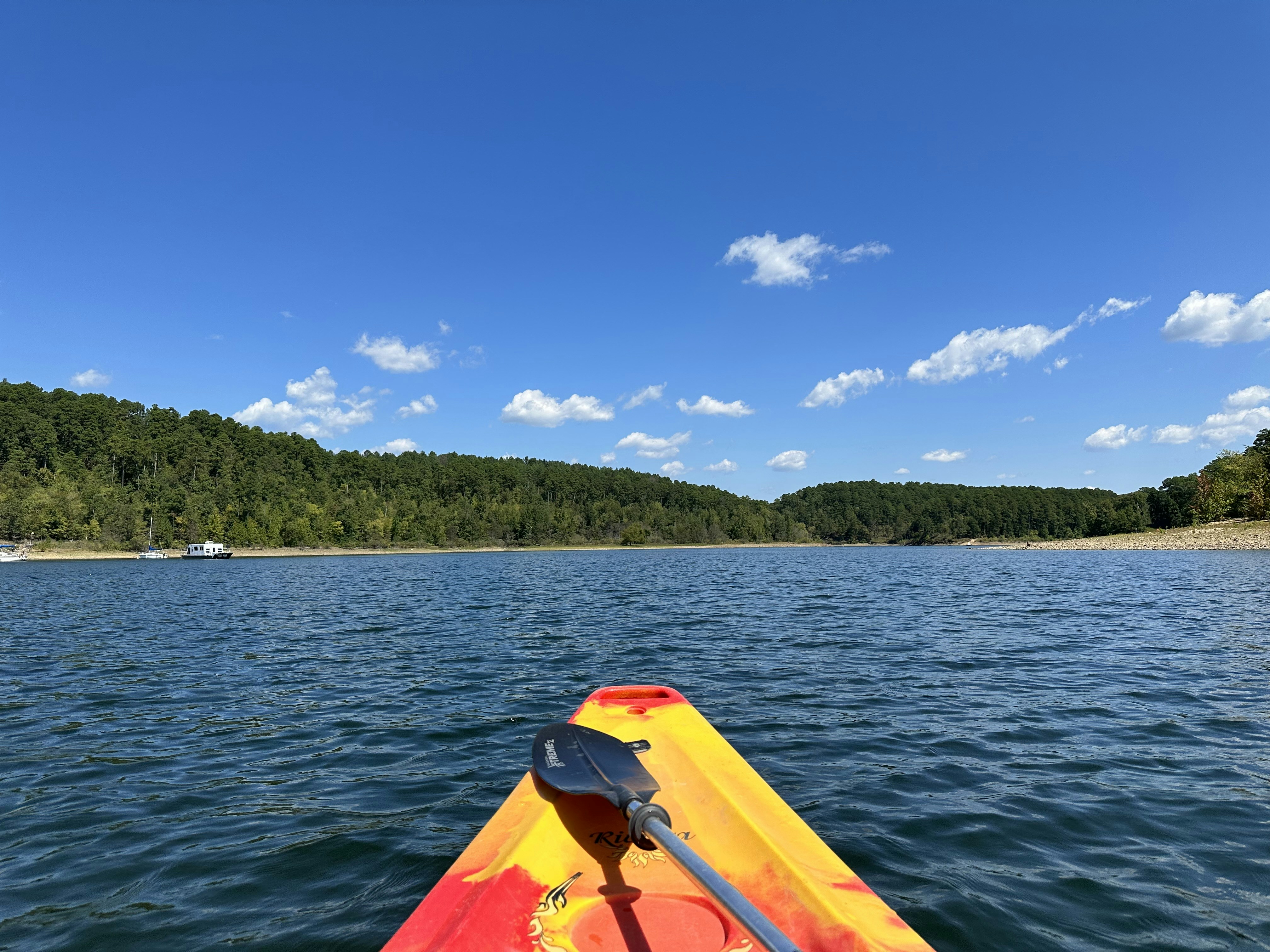 a view of a body of water from a kayak