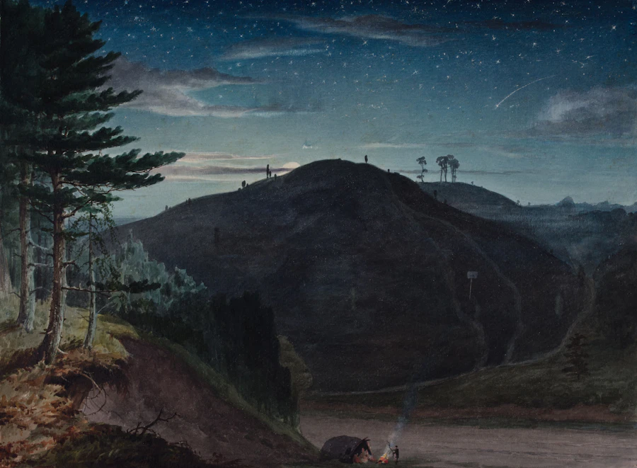 Cofton From Rednal, Moonlight, watercolour by Elijah Walton, 1852