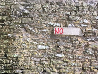 A bold red 'No Ian' symbol painted on a cracked wall.
