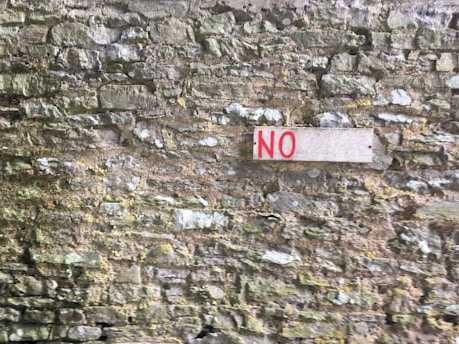 A bold red 'No Ian' symbol painted on a cracked wall.