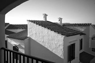 a black and white photo of a building