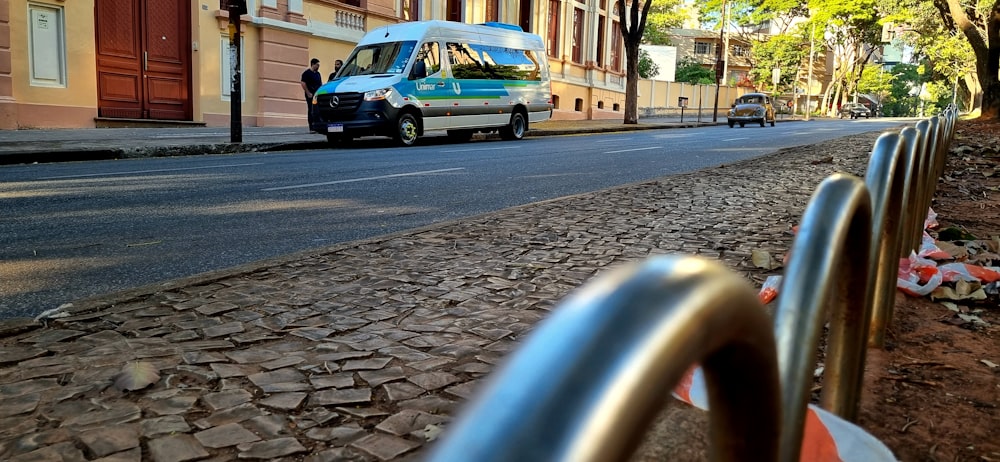 a van parked on the side of a road