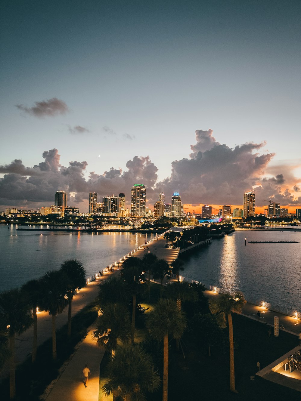 a view of a city at night from across the water