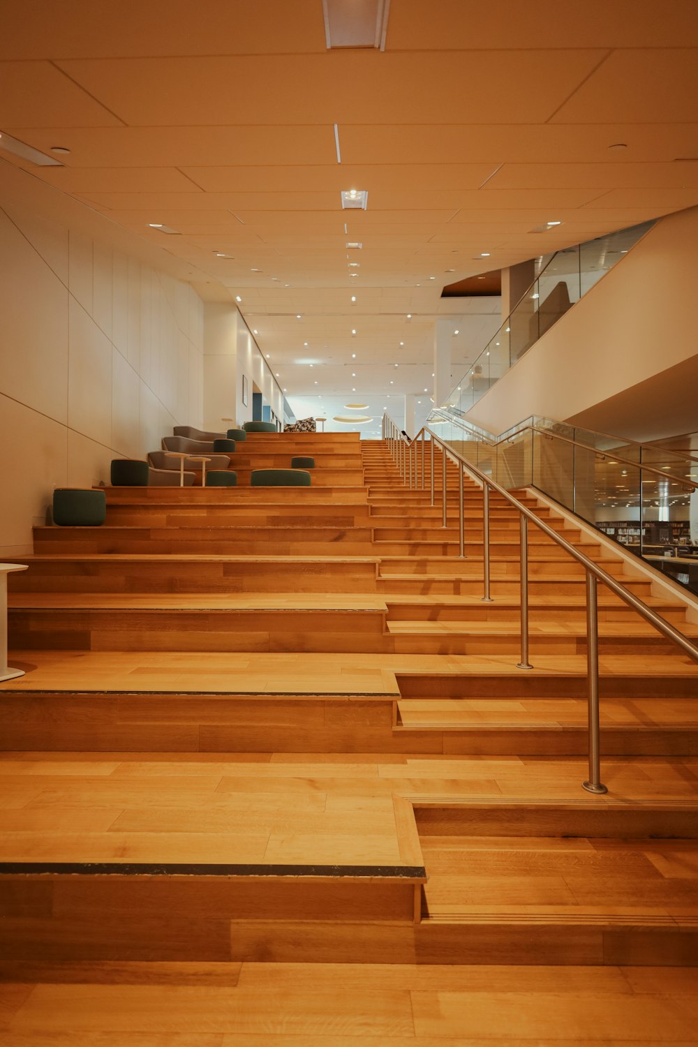 a set of wooden stairs in a building