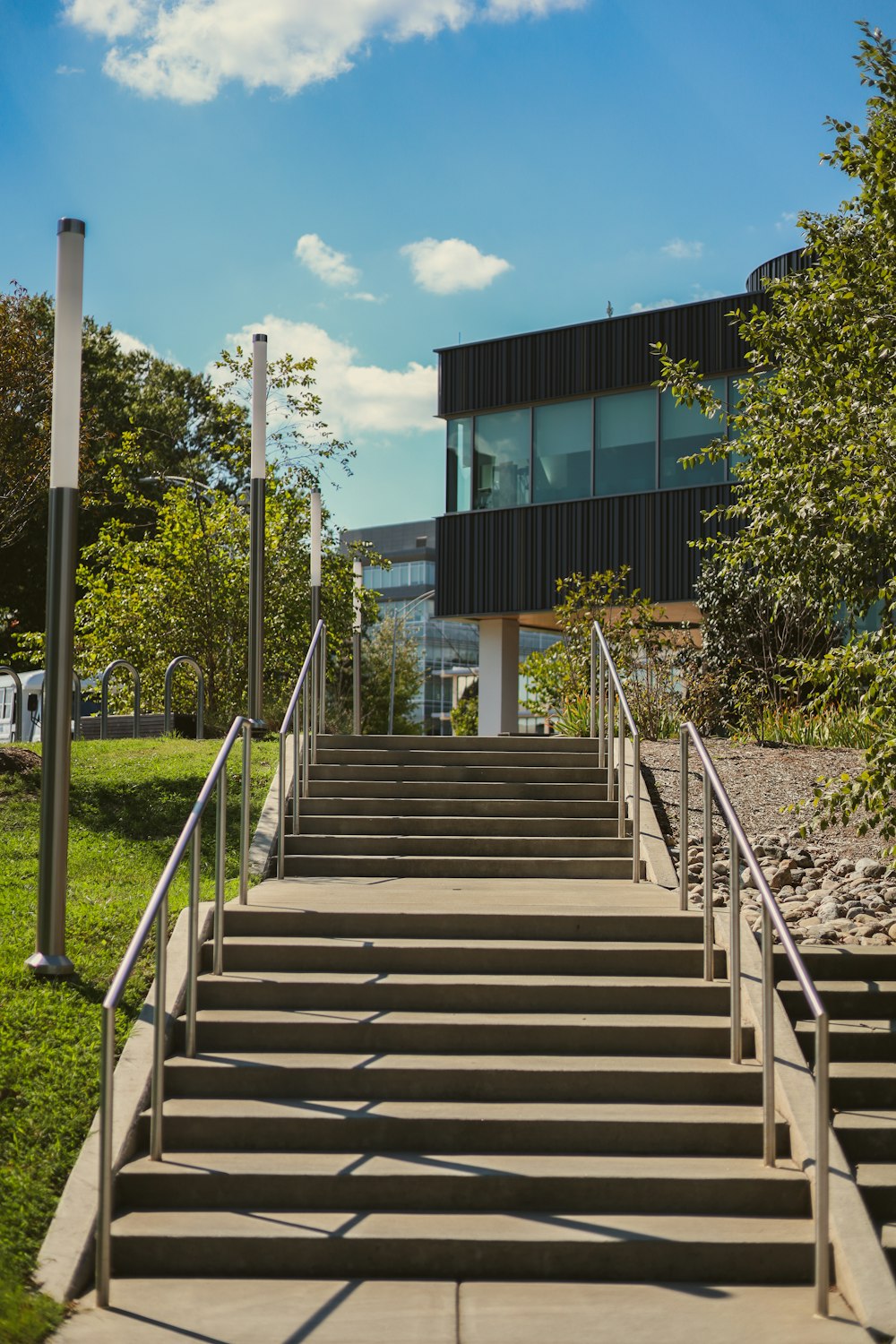 a set of stairs leading up to a building