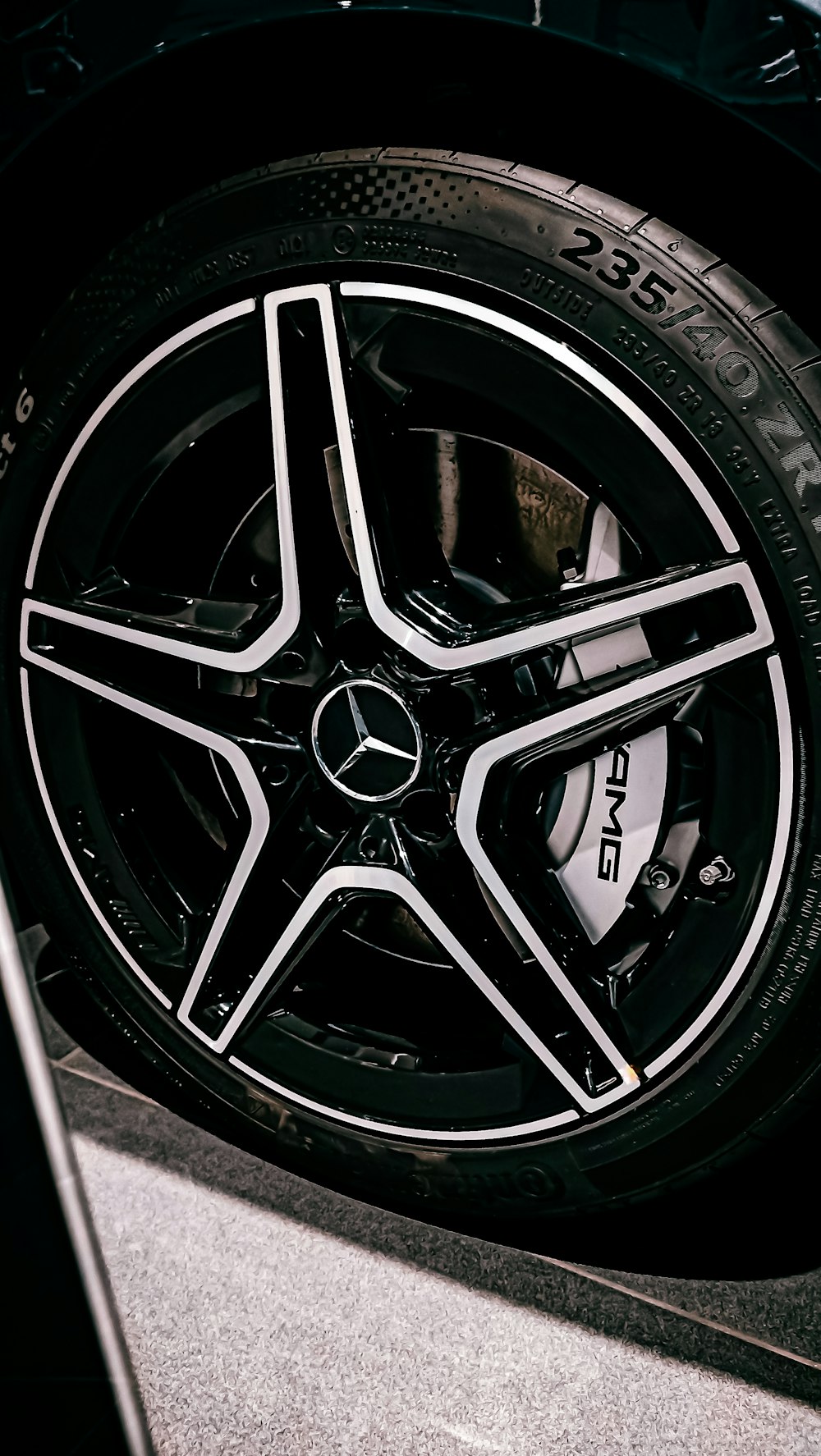 a close up of a tire on a car