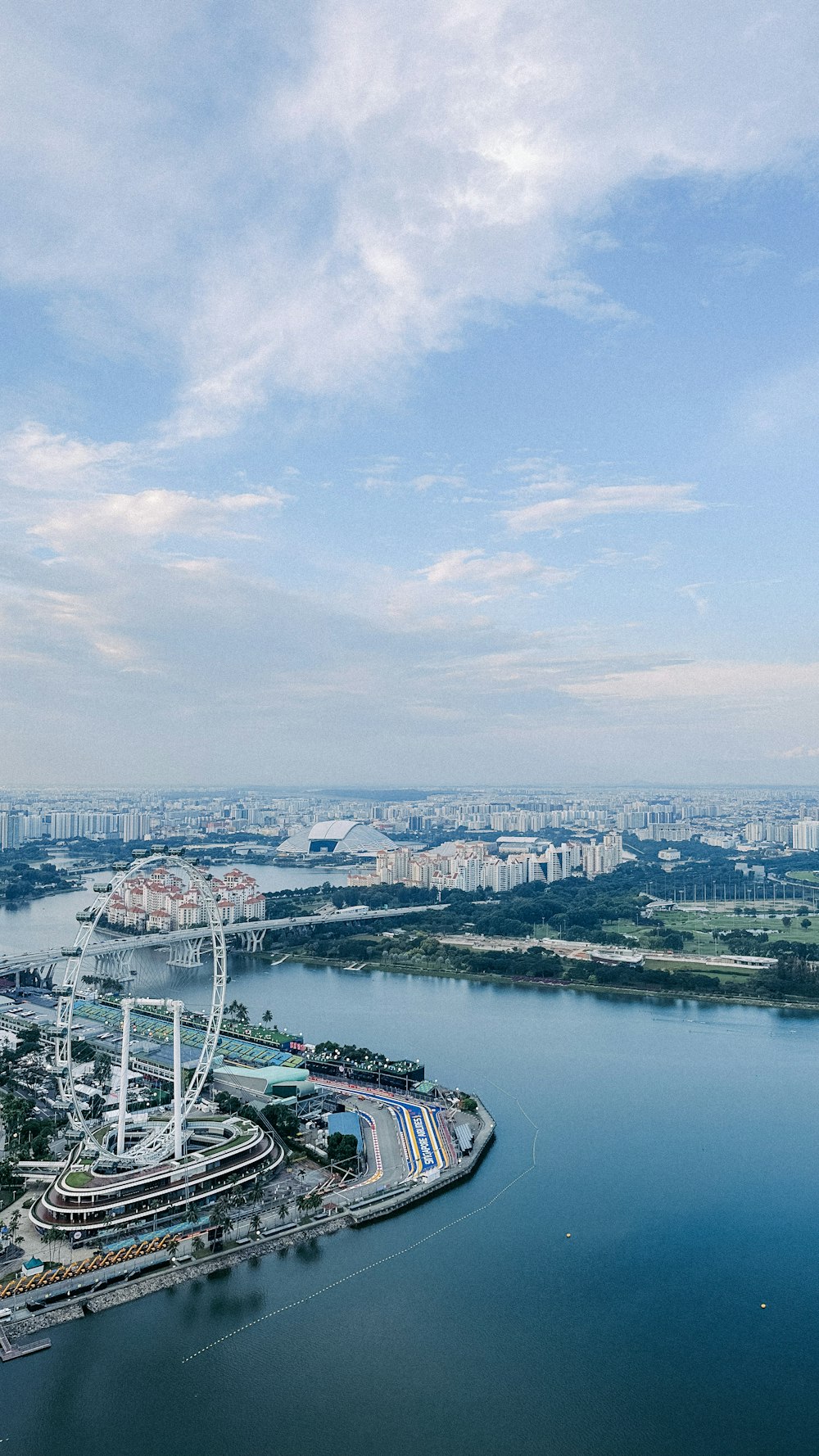 a large body of water with a ferris wheel in the middle of it