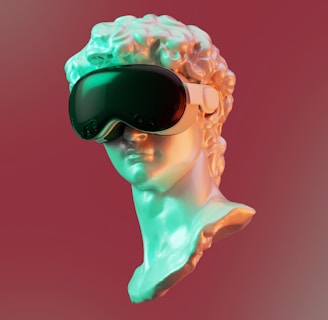 a bust of a man wearing a pair of goggles