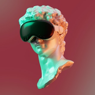 a bust of a man wearing a pair of goggles