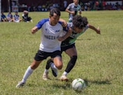 a group of young people playing a game of soccer
