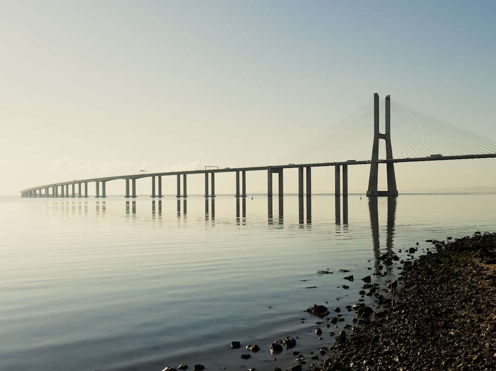a long bridge spanning over a body of water