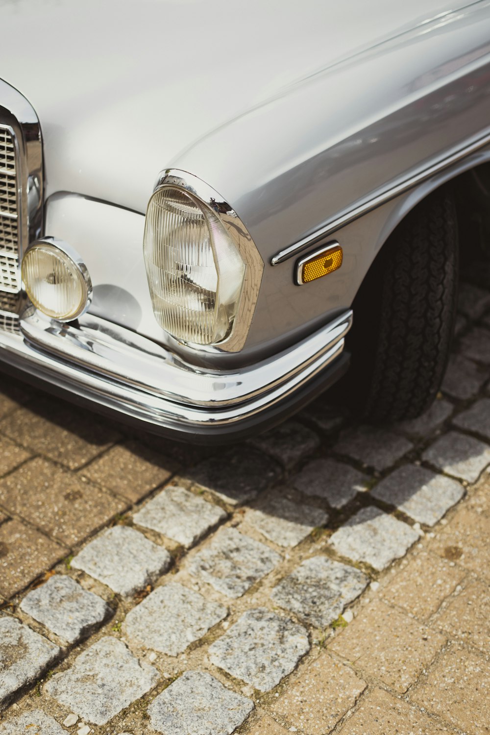 a close up of the front end of a car