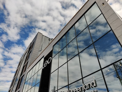 A spacious commercial building with large glass windows and a modern facade.