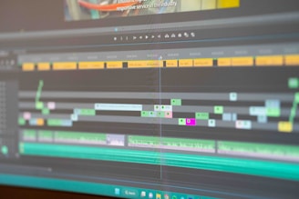 a close up of a computer screen with a keyboard motion graphics designer at work