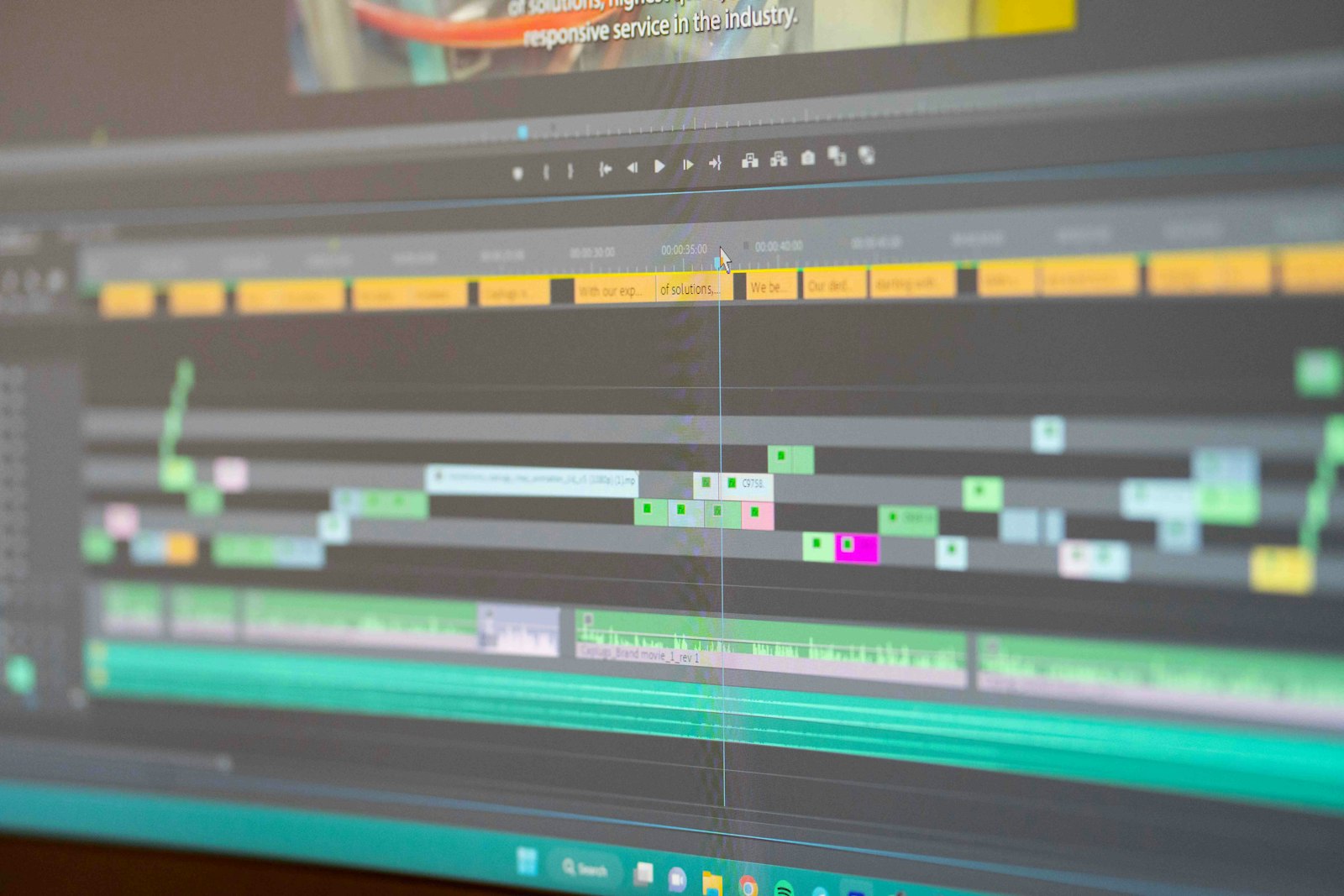 Video editing timeline on a screen