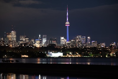 City skyline with glowing connections symbolizing a global network.