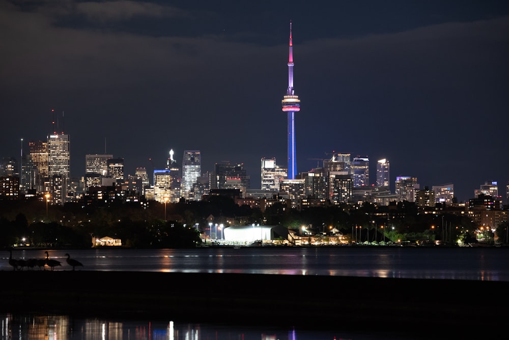 a view of a city at night from across the water