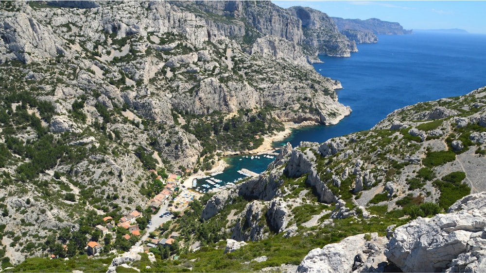 a view of a mountain with a body of water