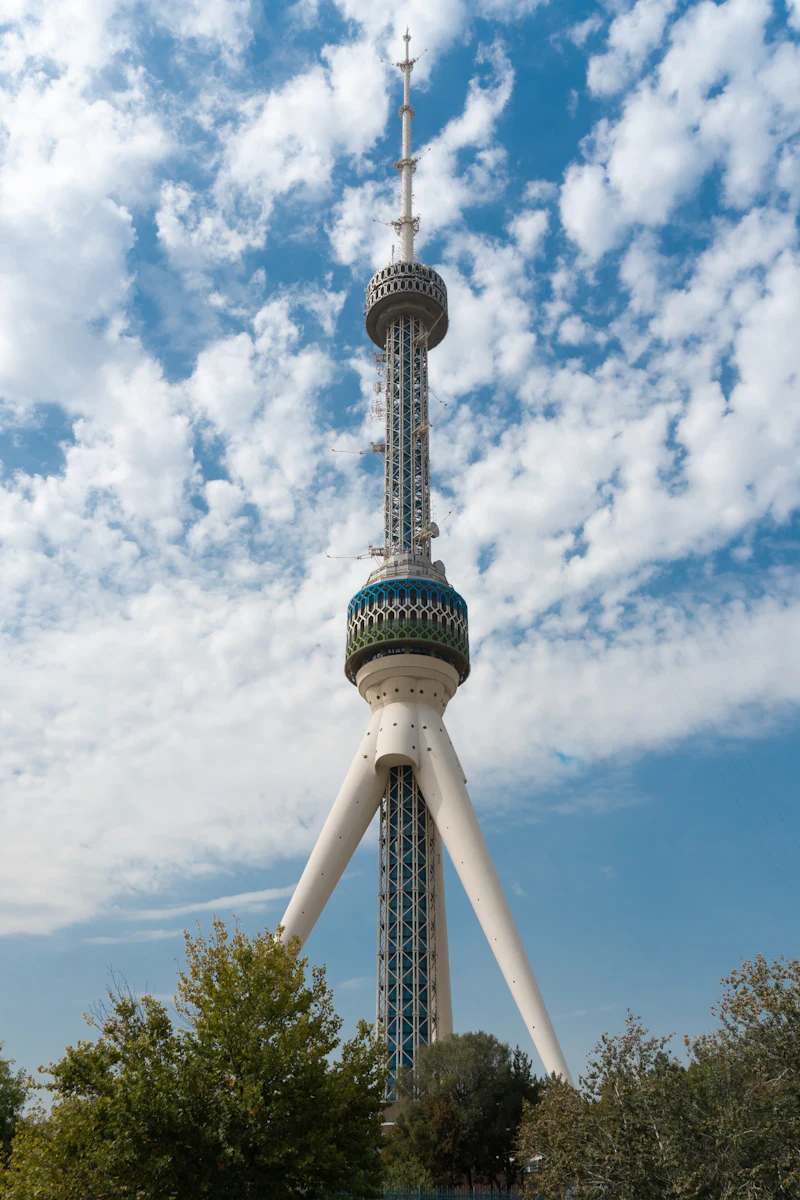 A tall white tower against the sky