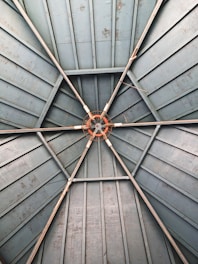 an overhead view of a metal structure with rusted metal bars