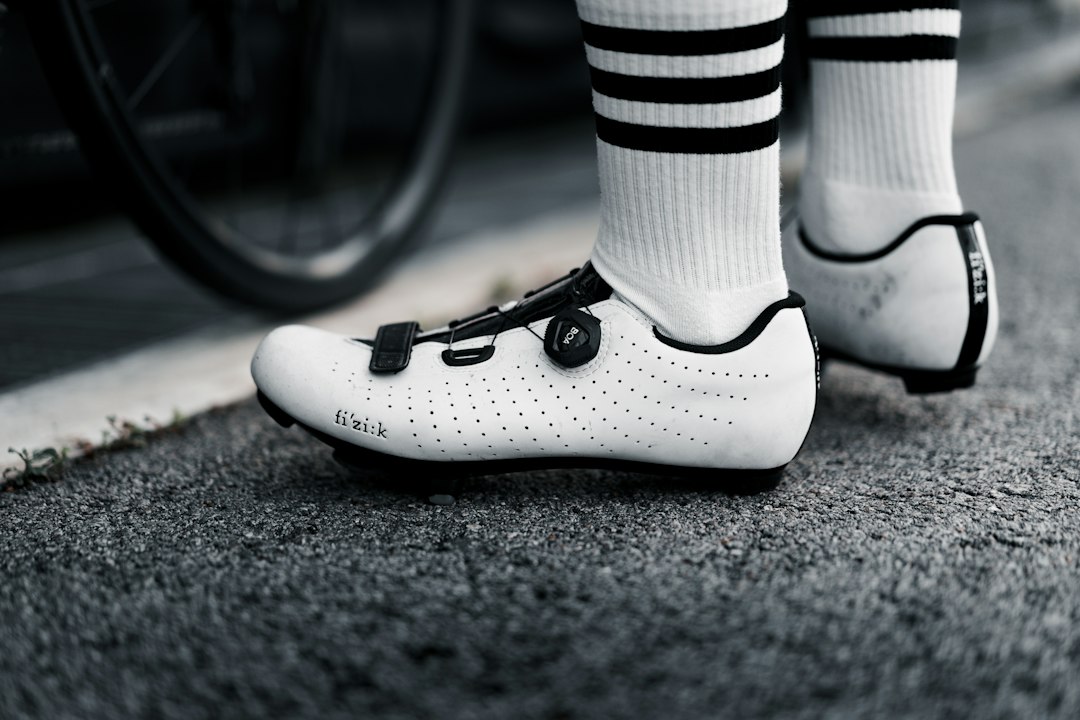 cycling shoe closeup on pedal