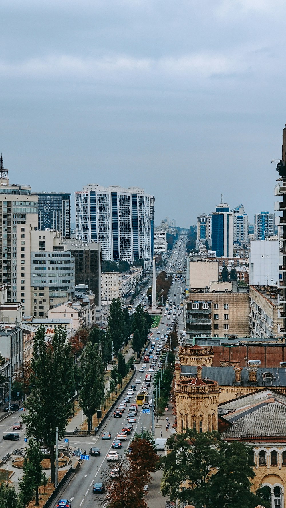 a view of a city with tall buildings