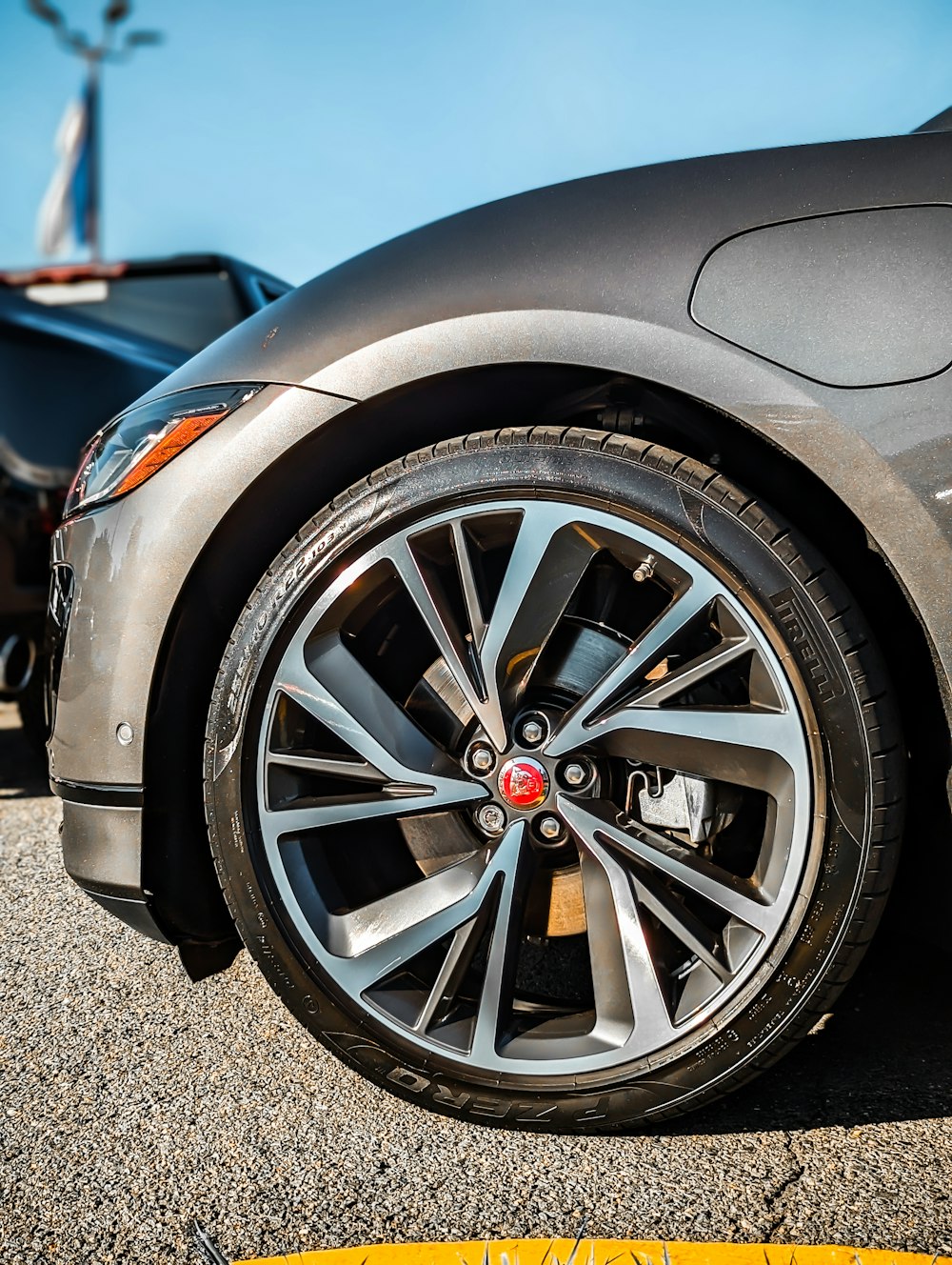 a close up of a tire on a car