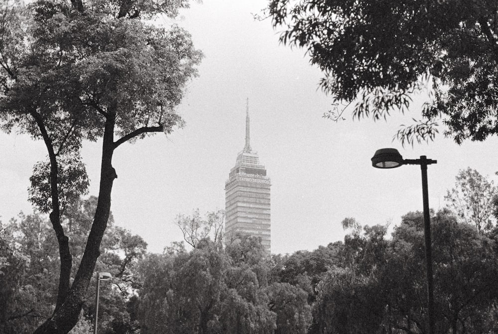 a black and white photo of a tall building