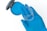 A gloved hand is holding a transparent dental aligner with a dental case in the background. The glove and case are both blue, and the aligner appears to be made of clear plastic.