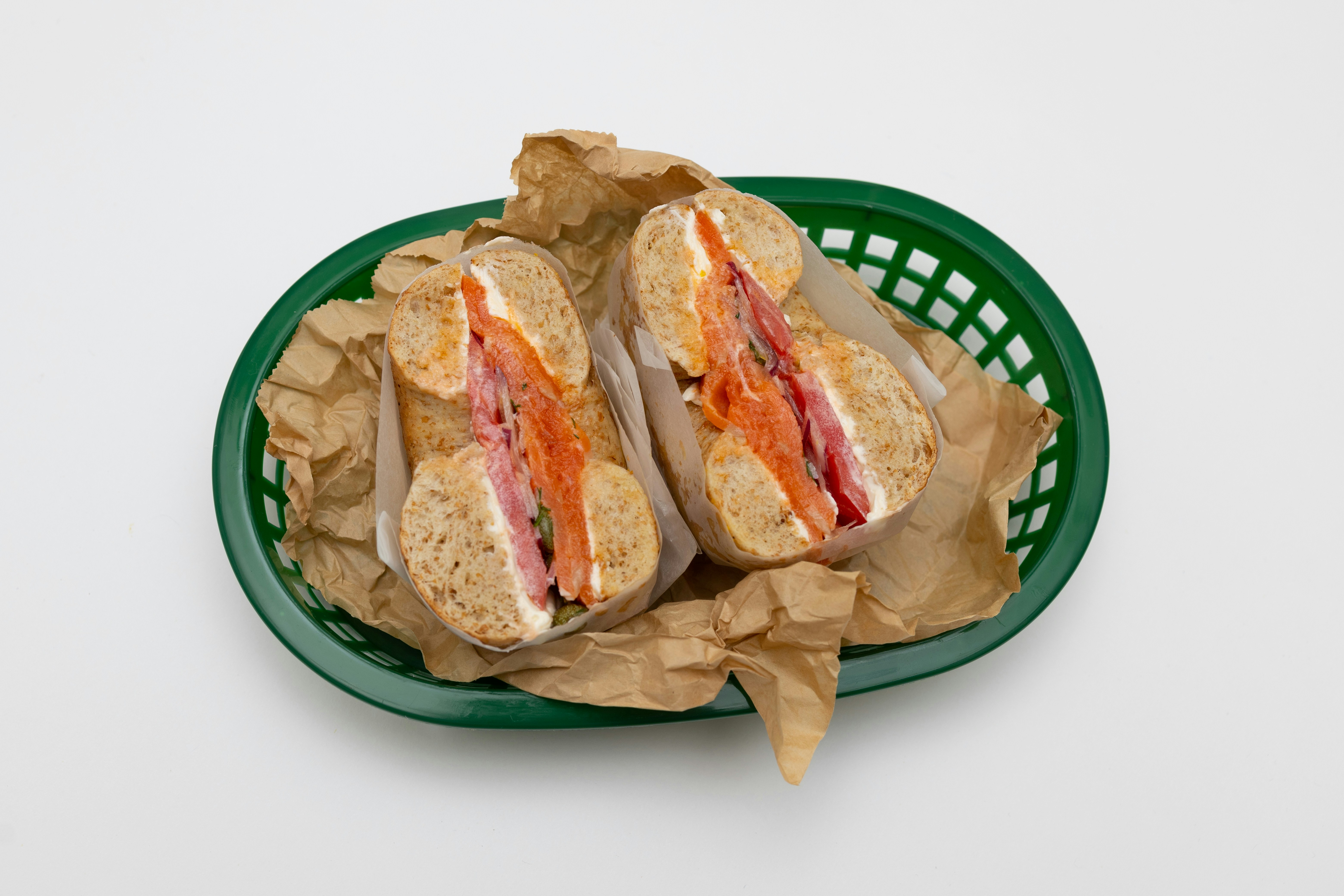 Basket of halved sandwiches