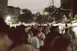 A bustling street market in Mumbai captured during the evening rush.