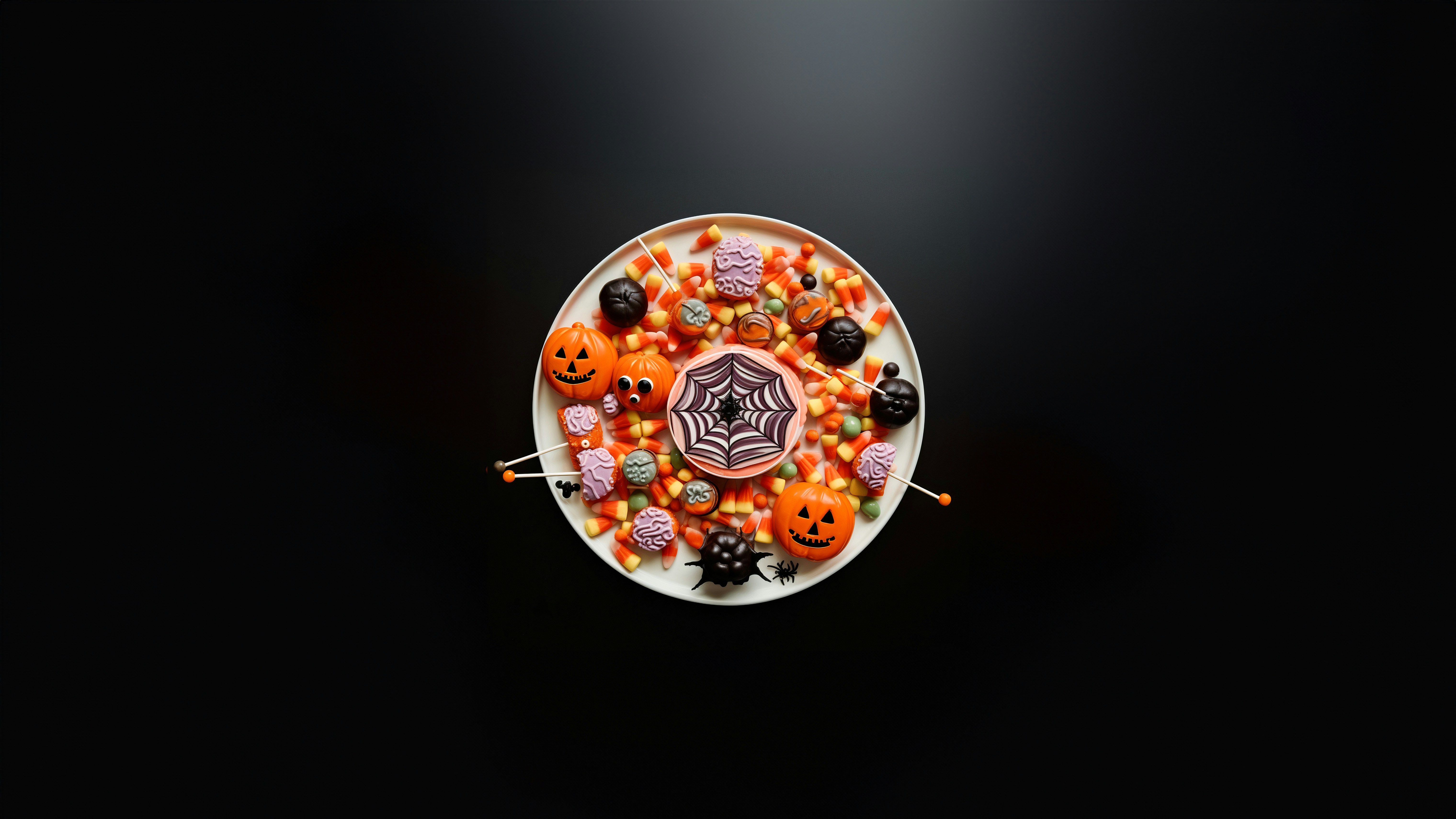 ハロウィンキャンディーをたっぷりトッピングした白いプレート