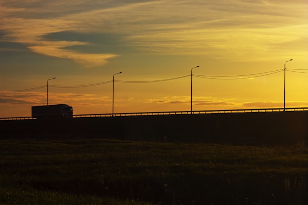 A well-maintained cargo truck on a quiet city street during sunset.