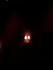 Soft ambient lighting highlighting the rich maroon velvet texture on the walls.