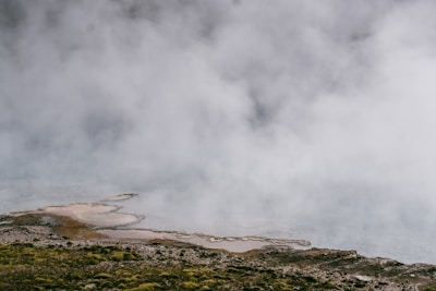 Atmospheric game environment with mist and technological ruins