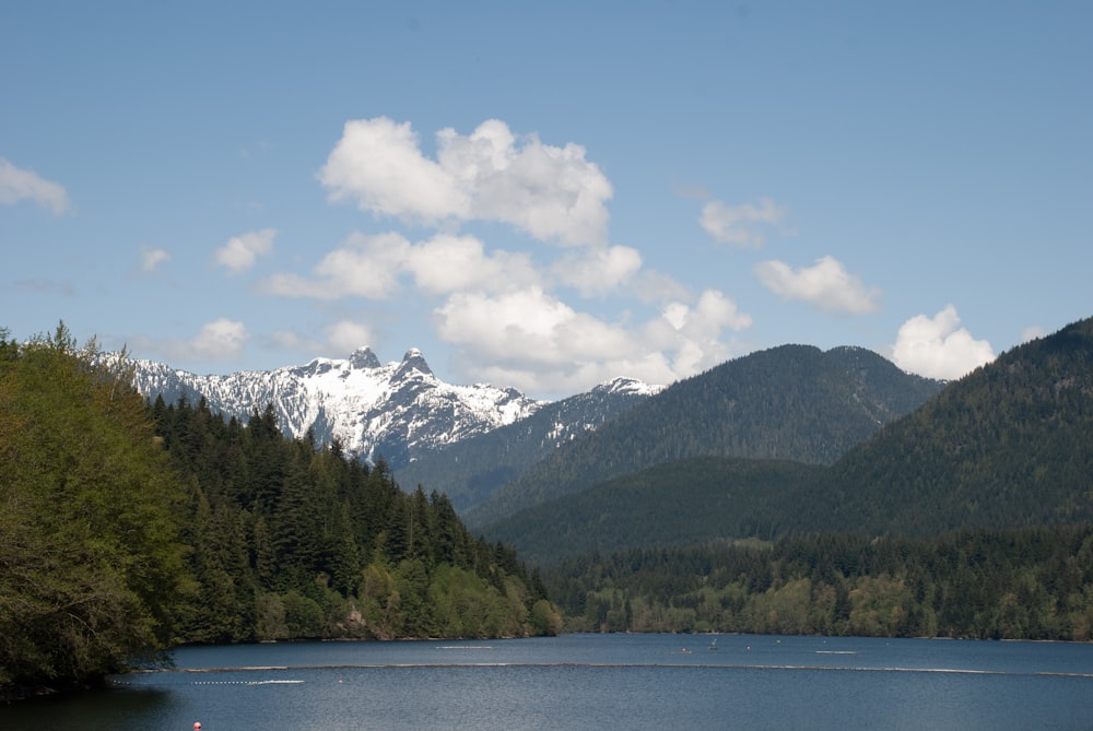 a body of water surrounded by mountains and trees