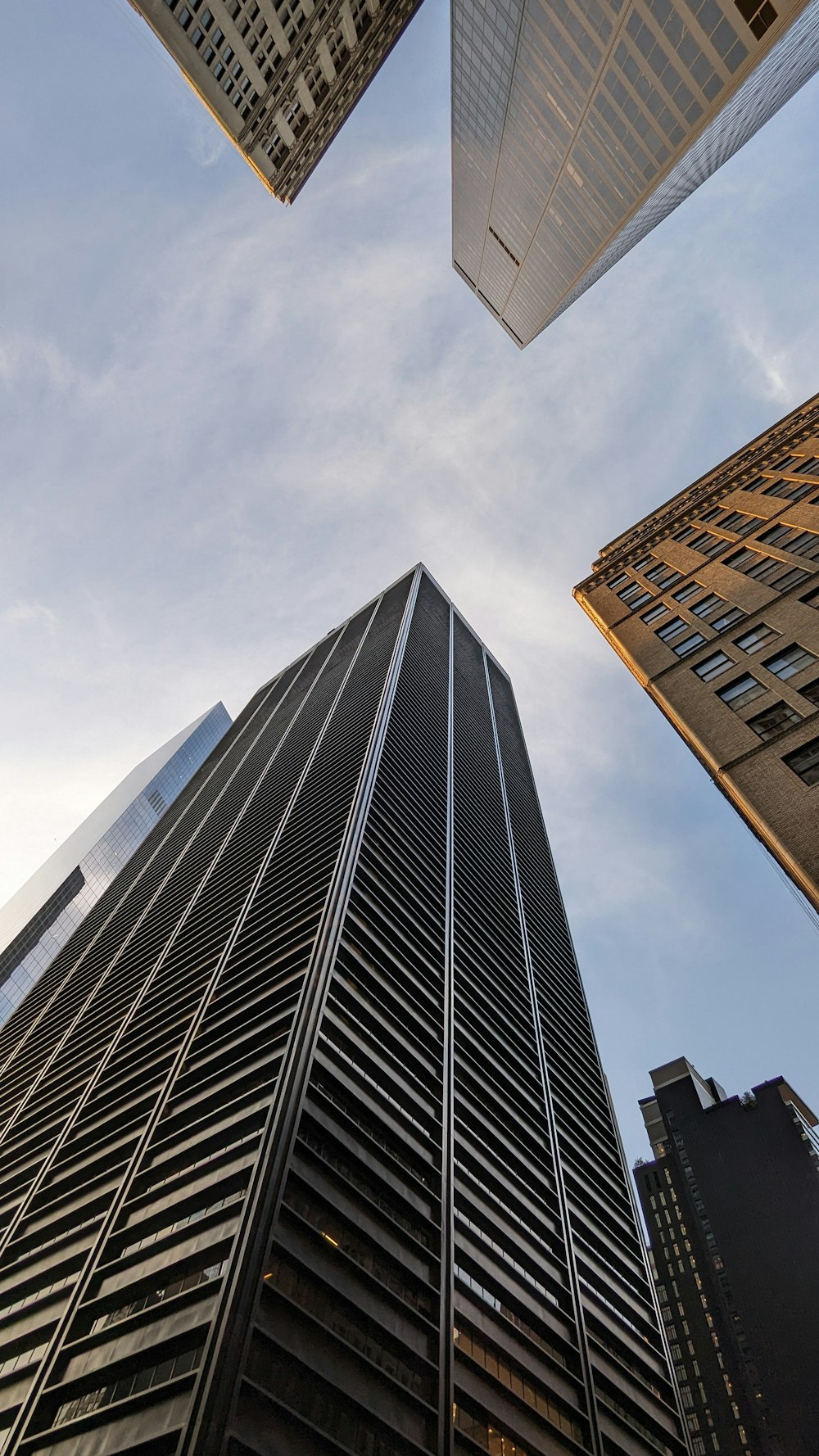 looking up at skyscrapers in new york city