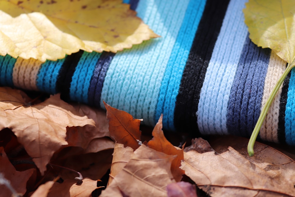 a close up of a blue and black striped cloth