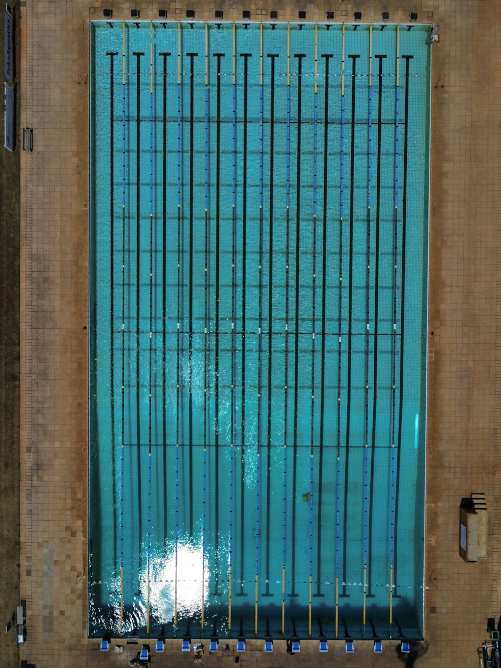 an overhead view of a swimming pool