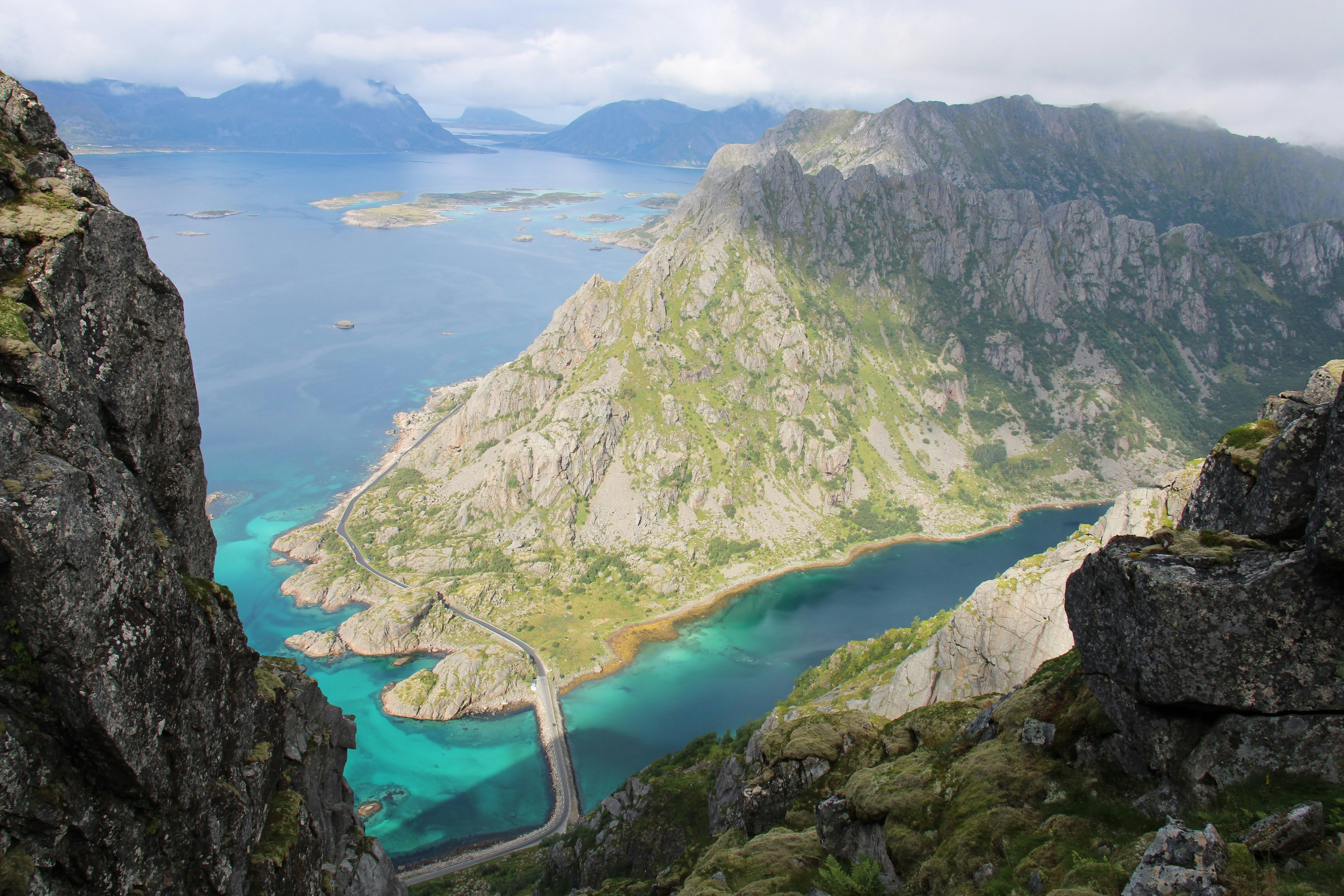 a view of a mountain with a road going through it