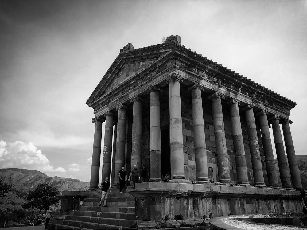 a black and white photo of an old building