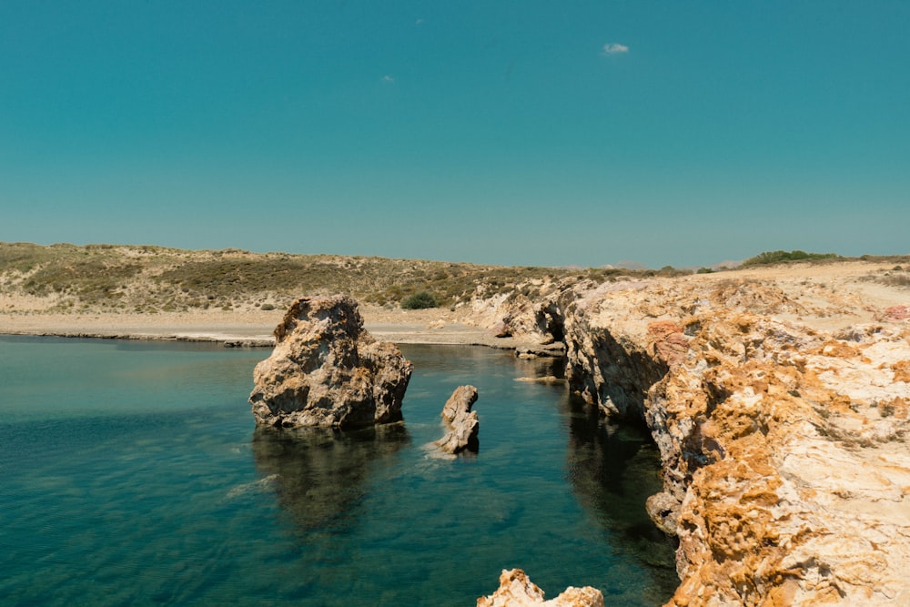 a large body of water surrounded by rocks