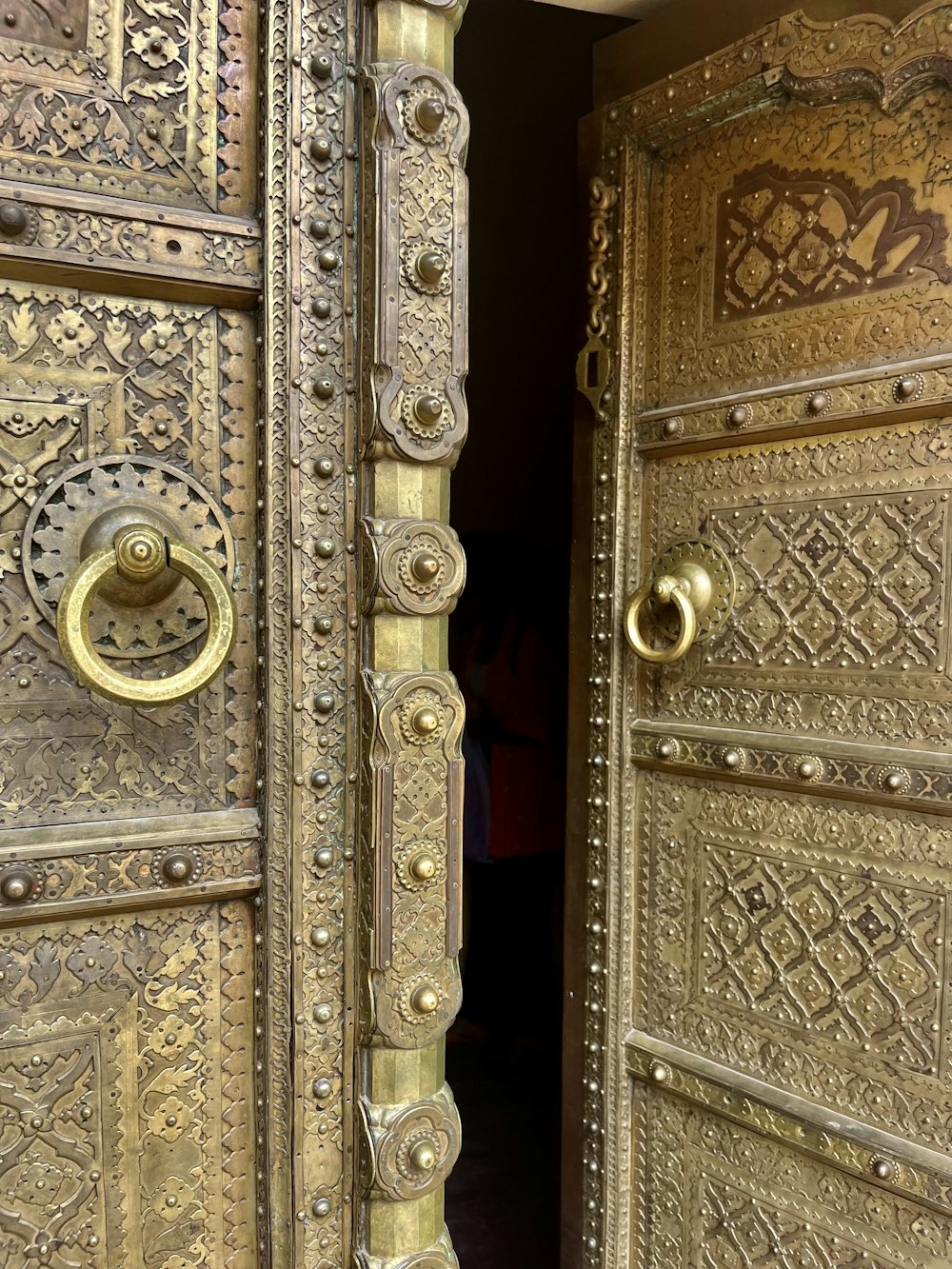 a close up of a metal door with a handle