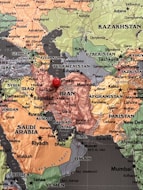 a map of the middle east with a pin in it