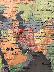 a map of the middle east with a pin in it