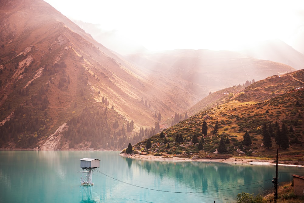 a body of water surrounded by mountains and trees