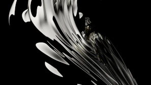 Abstract white geometric forms morphing against a deep black backdrop with soft gold accents