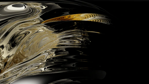 Abstract digital wave with black and gold gradient and glowing accents, adding depth and luxury