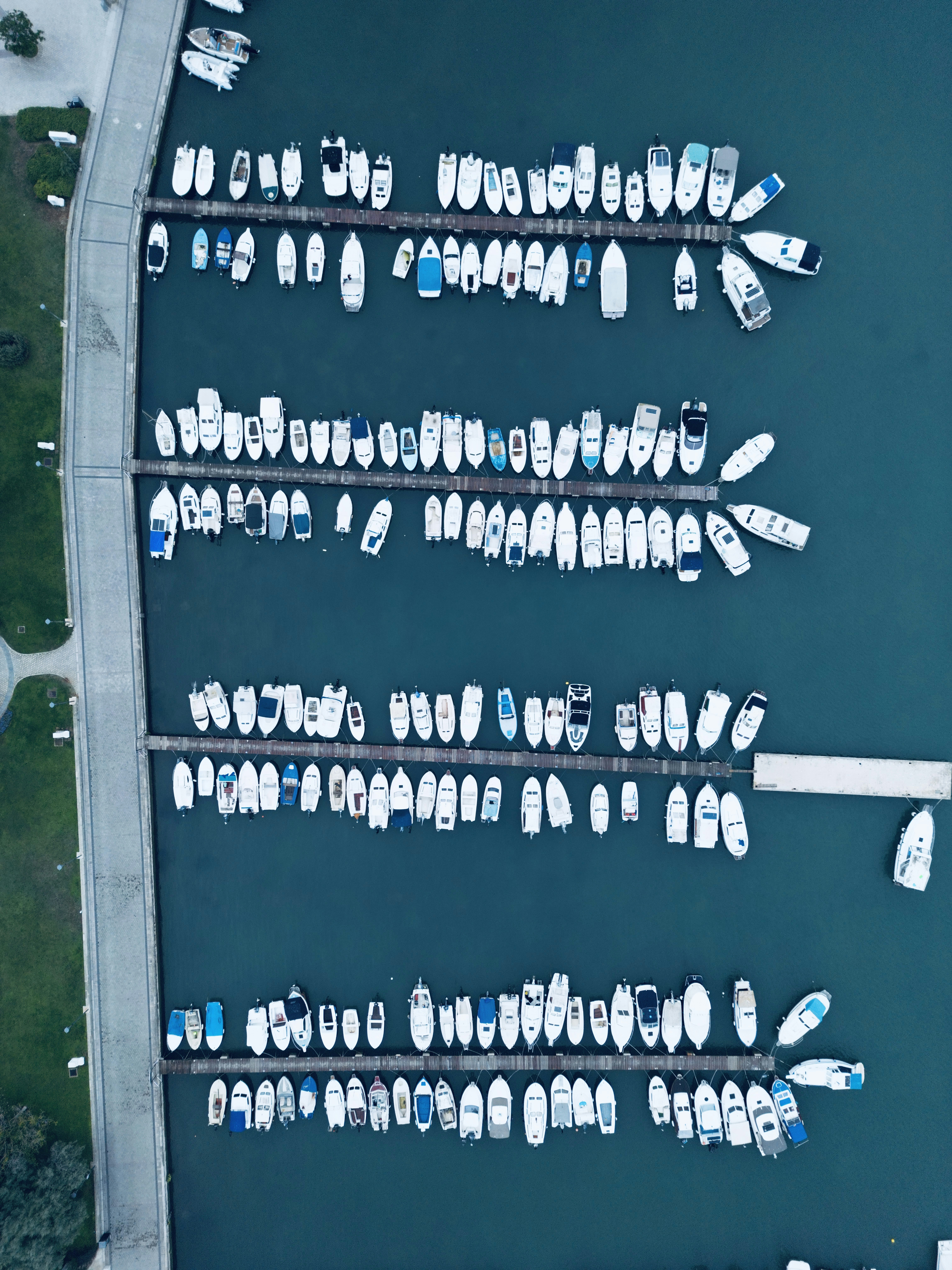 a marina filled with lots of white boats