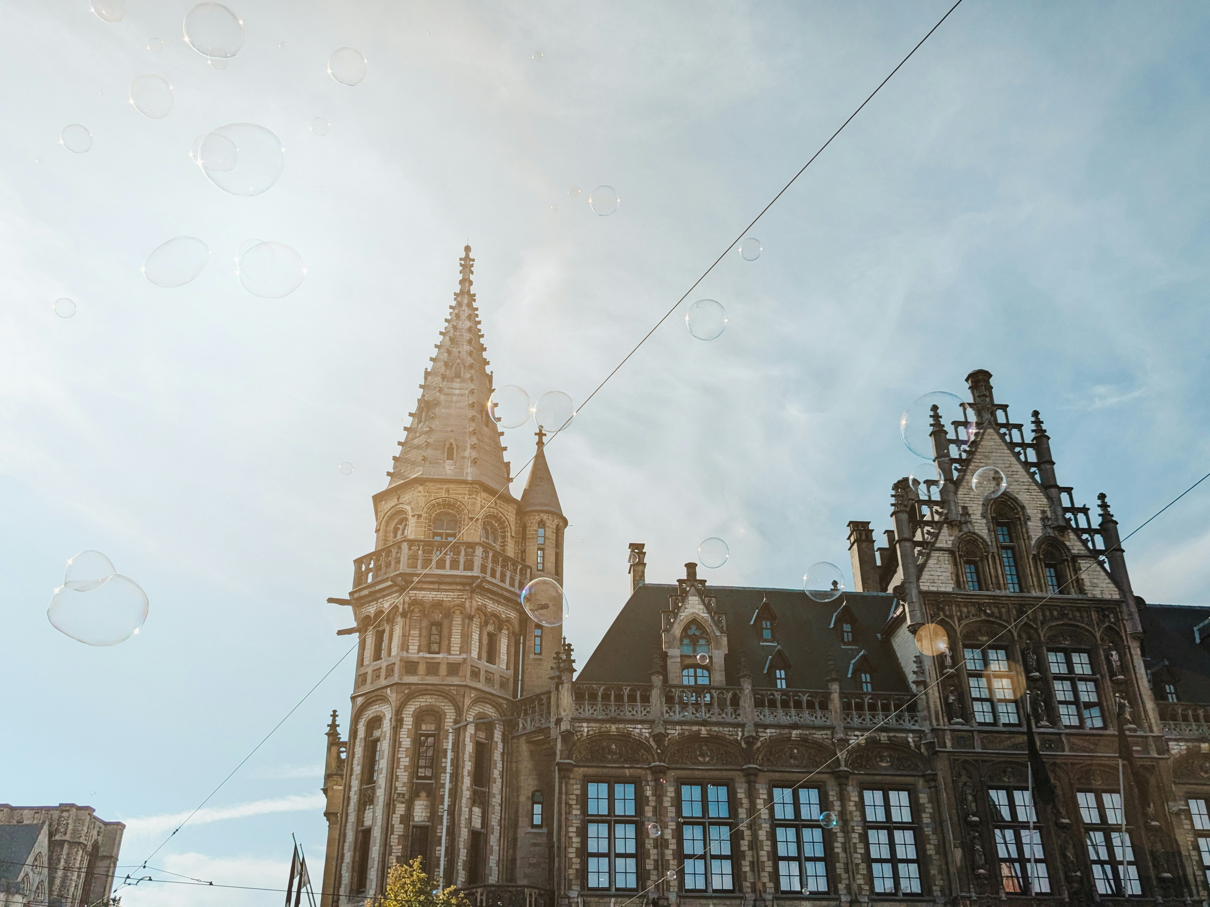 a large building with a tower and a clock on it